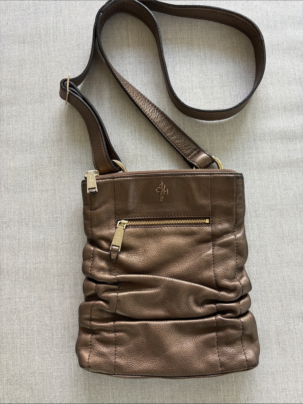 Cole Haan Bronze Pebbled Leather Crossbody with Gold Hardware